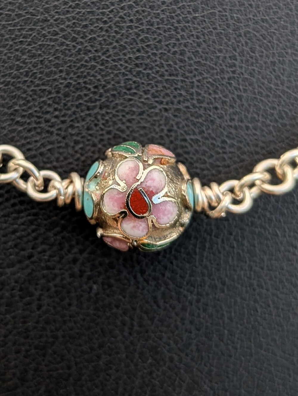 Sterling Silver Flower Necklace - Vintage Cloisonne Beads - Topaz Gems - Picture 2 of 14